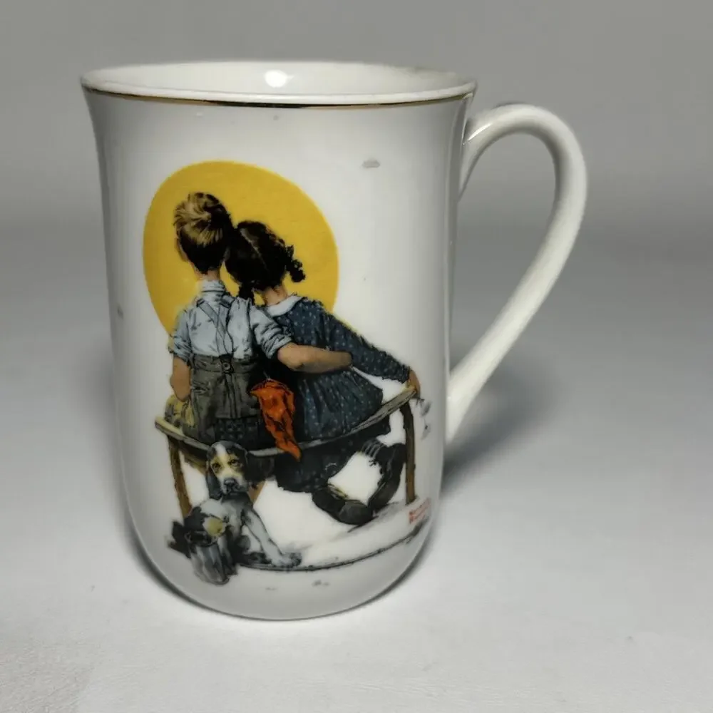 Norman Rockwell Collectible Mugs Set of 5 22K Gold Trim Vintage 1980s EUC